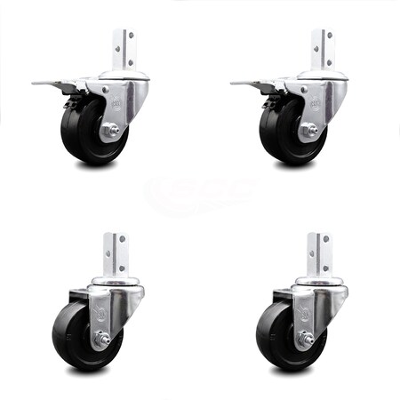 Service Caster 3.5 Inch Soft Rubber Swivel 7/8 Inch Square Stem Caster Total Lock Brakes, 2PK SCC-SQTTL20S3514-SRS-78-2-S-2